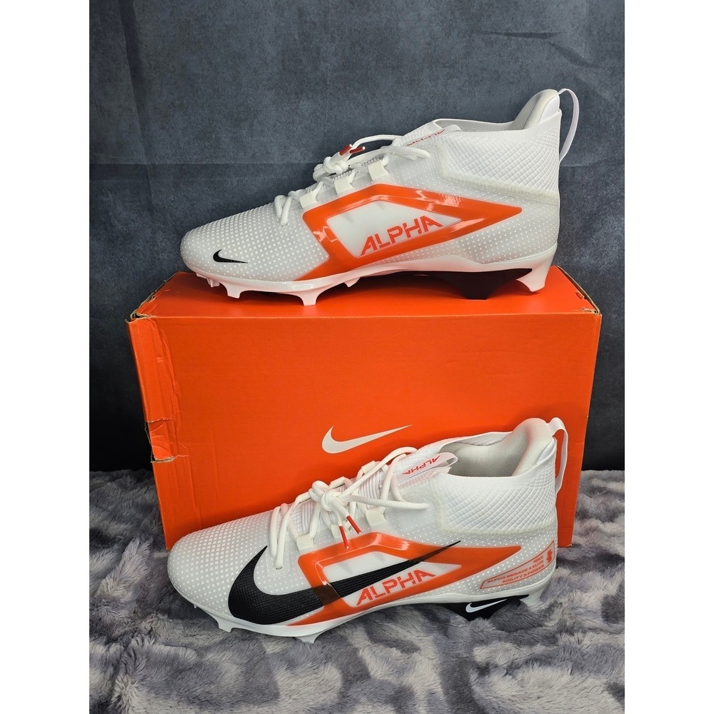 NWB Nike Alpha Menace 4 Elite TB P White Orange Football Cleats SZ 12.5 - Picture 1 of 8